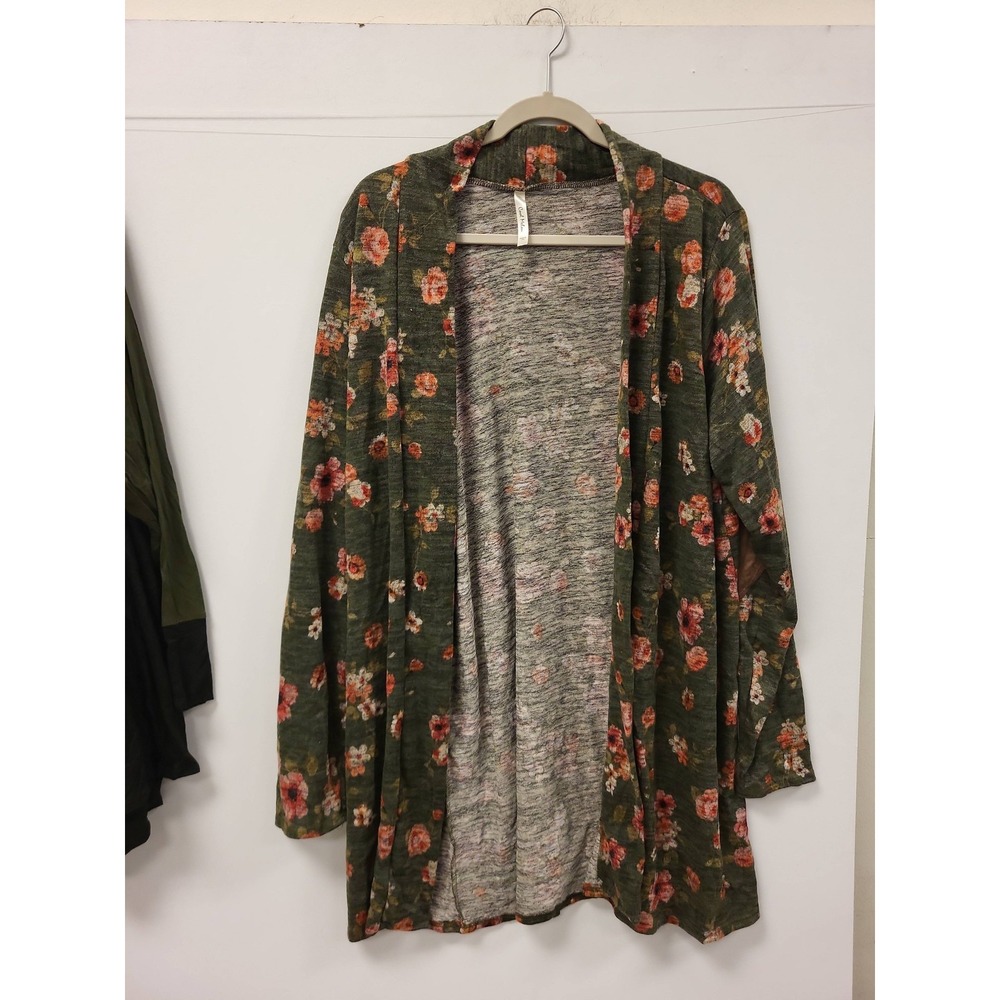 Cool Melon Cardigan 2XL Floral Print Olive Green Long Sleeve Elbow Patch‎ USA